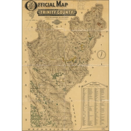 24"x36" Gallery Poster, Official map of Trinity County, California 1894