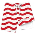thumbnail image 4 of Rggeeun Baby Boys Swimsuit Set Cute Striped Pattern Elastic High Waist with Adjustable Tie Double Layer Wide Leg Knee Length Swim Trunks for Summer Pool Party Delicate Swimwear,Red,7-8 Years, 4 of 4