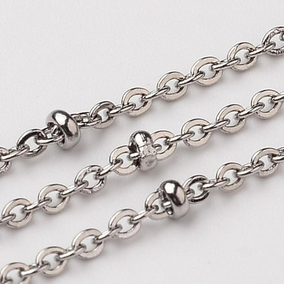 10m Tarnish Resistant 304 Stainless Steel Cable Chains Decorative Chains Soldered Satellite Chains with Rondelle Beads and Spool Stainless Steel Color 2x1.5mm Beads: 2mm wide about 32.8 Feet/roll