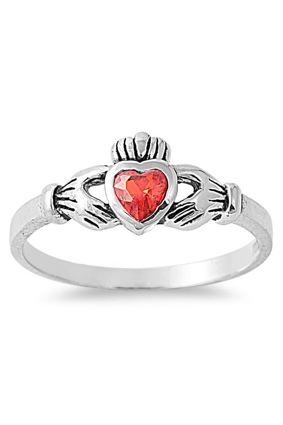 Gift of the Claddagh Simulated Ruby Cubic Zirconia Ring Sterling Silver 925