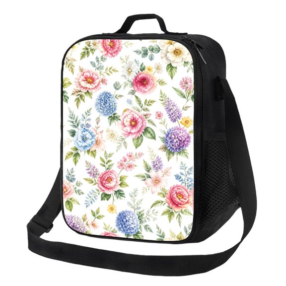 Spring Floral Lunch Bag Insulated Thermal Lunch Box with Shoulder Strap & Handle for Women and Men
