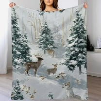 RKSupls Christmas Throw Blanket, Soft Warm Flannel Reindeer Snow Fuzzy Plush Cozy Fleece Blanket Gift for Christmas Home Bed Sofa Couch Decor,40x50 in