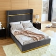 thumbnail image 3 of Upholstered Bed Frame Queen Size 65" Tall Wingback Headboard Queen Bed Frame Metal Decoration /No Box Spring Needed, 3 of 6