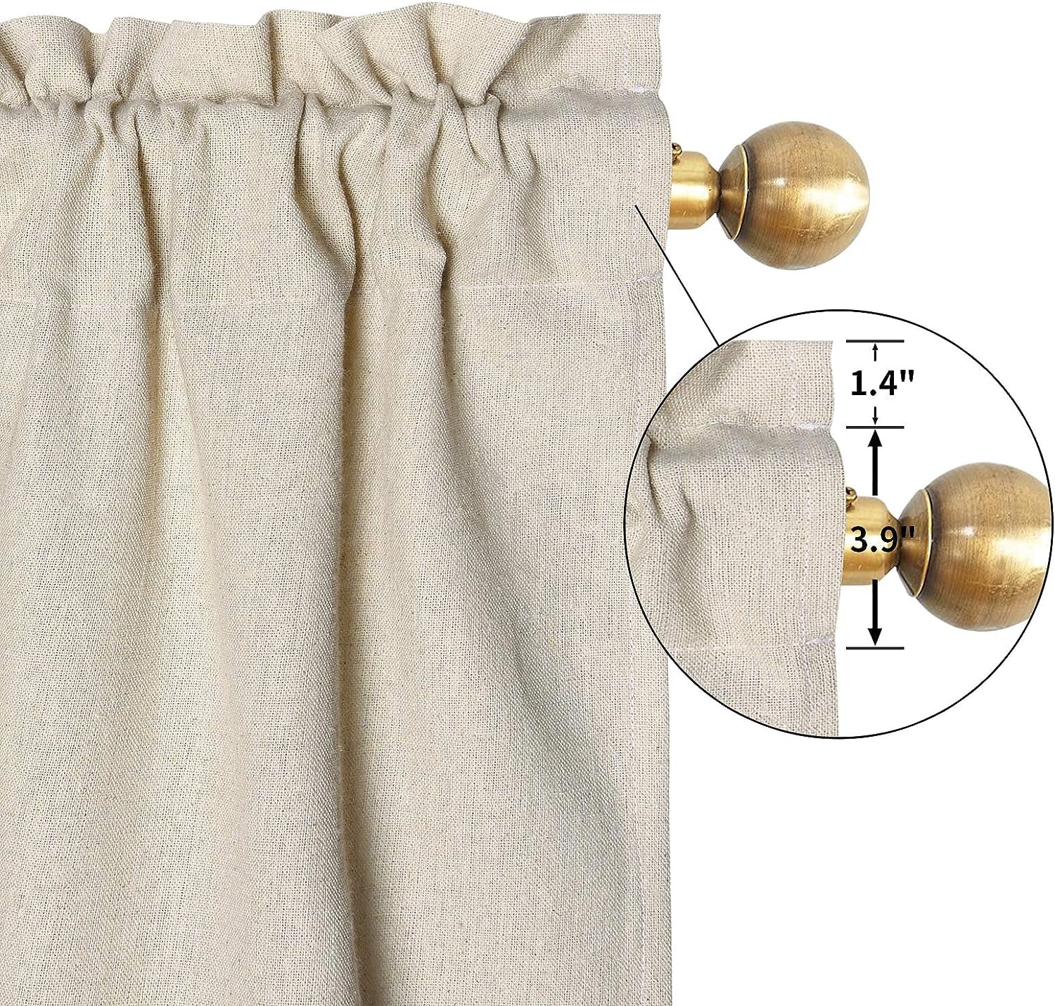 Alishomtll Linen Curtains Farmhouse Boho Button Light Filtering Window Drapes For Living Room Bedroom,Rod Pocket,63"L x 52"W, 2 Panel,White Linen