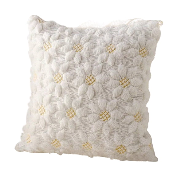 Spring Summer Cream White Daisy Throw Pillow Covers Set of 1,18 x 18 Inch Seasonal Flora Farmhouse Decor Flower Soft Plush Faux Fur Jacquard Cushion Case for Home Sofa,B