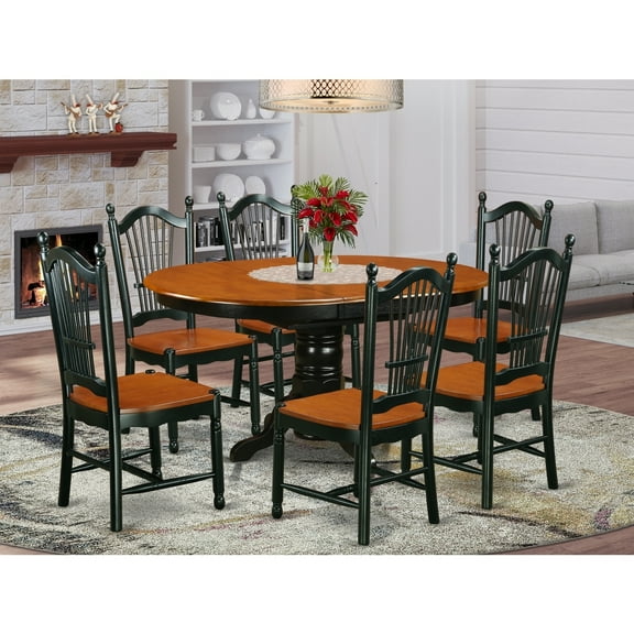 Dining Room Table Set 7 Piece Oval Kitchen Table with 6 Chairs Black Cherry Finish