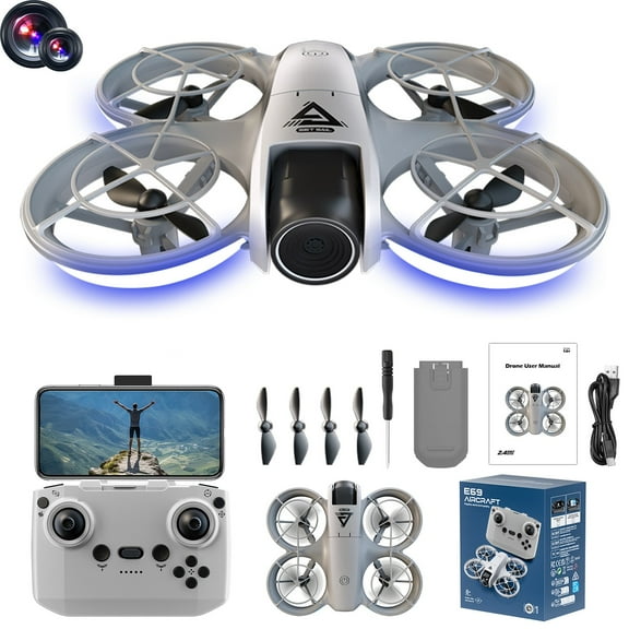 Drones for 10 Year Old Boys - Drone With Two Camera And Cool Light Remote Control Toys Gifts For Boys With Altitude Hold Headless Mode Start Speed Adjustment