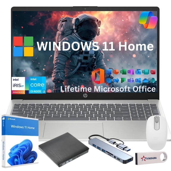 HP 15" FHD Laptop Gift Set, Intel I3-N305 (BEAT i5-1135G7), 8GB RAM,512GB PCIe SSD, Copilot AI, Windows 11 Home, Lifetime MS Office, Student & Business Laptop,Gift Set