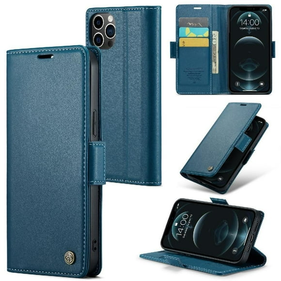 Funda tipo cartera iPhone 12 Pro Max con cierre magnético, RFID, tarjetero, soporte, carga inalámbrica