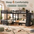 thumbnail image 3 of DTTRA Quad Twin Metal Bunk Bed Frame for 4 Sleepers, Built-In Wardrobe, Open Shelves and 5 Fabric Drawers, Black, 3 of 8