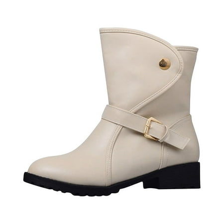 

VEKDONE 2023 Clearance Christmas Deals!2022 Women s Winter Low Heel Warm Fleece Belt Buckle Thick Heel Round Toe Ankle Boots