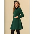thumbnail image 3 of Unique Bargains Women's Single Breasted Button Velvet Contrast Collar Pea Coat L Deep Green, 3 of 5