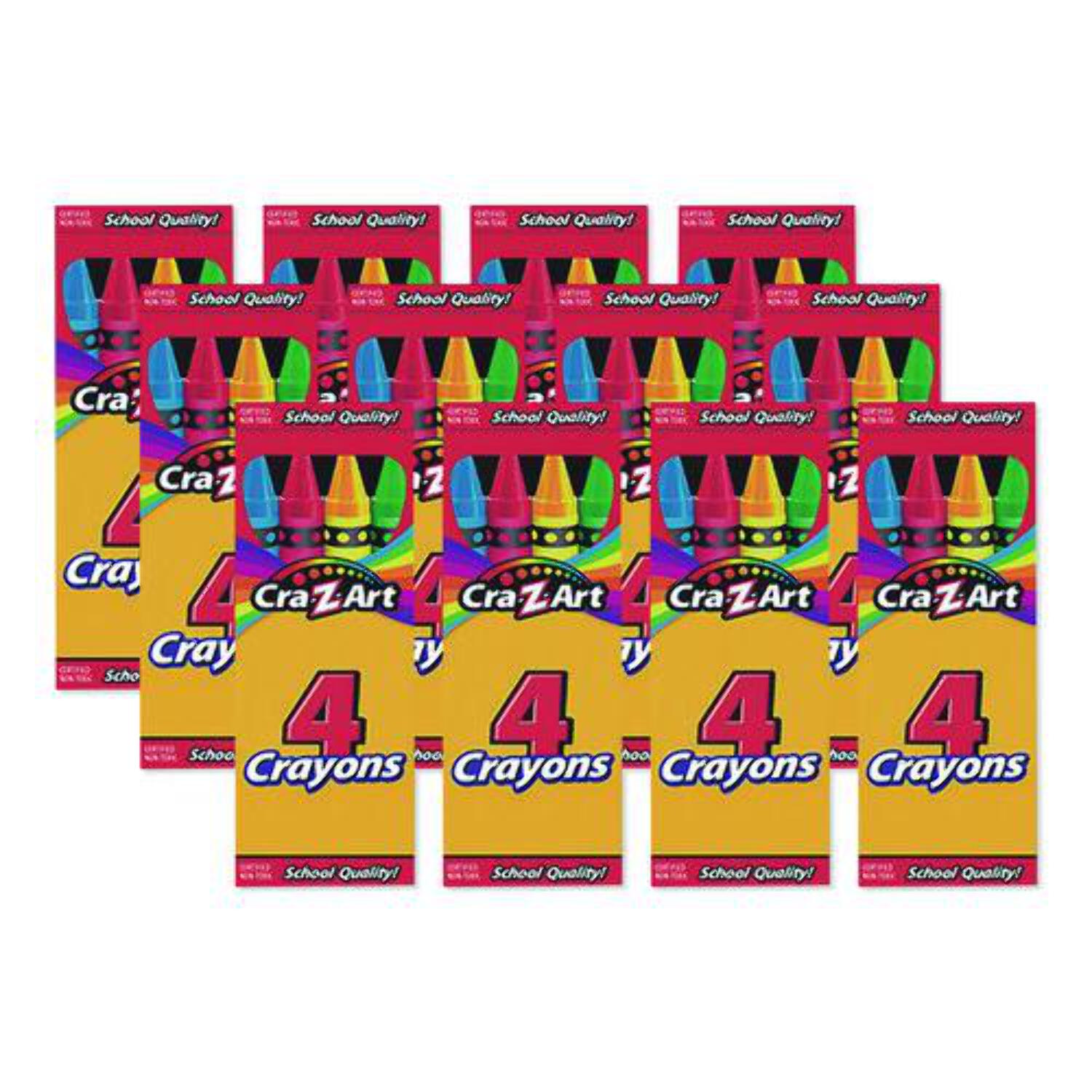 Cra-Z-Art Crayons Assorted Colors 4/Box 12 Boxes/Pack (10217-48)