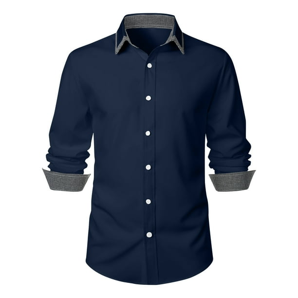 Blusa y camisa de manga larga con cuello vuelto para hombre, informal, con estampado de patchwork, cuello vuelto, botones, blusa de manga larga para hombre