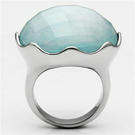 TK637 - High polished (no plating) Stainless Steel Ring with Synthetic Synthetic Glass in Sea Blue