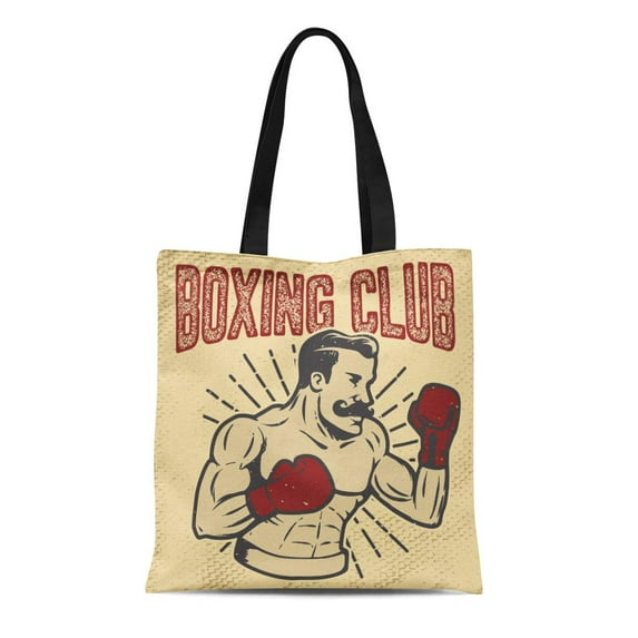 ASHLEIGH Canvas Tote Bag Fashioned Boxing Club Vintage Boxer on for Emblem Old Durable Reusable Shopping Shoulder Grocery Bag