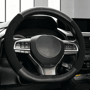 XUKEY D-Shaped Car Steering Wheel Cover 14.5-15'' Non-slip Carbon Fiber Black Leather