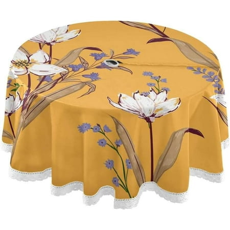 

GZHJMY 60 Flower Floral Leaves Outdoor Round Tablecloth Waterproof Stain-Resistant Non-Slip Circular Tablecloth with Umbrella Hole and Zipper for Tabletop Backyard Party BBQ Decor