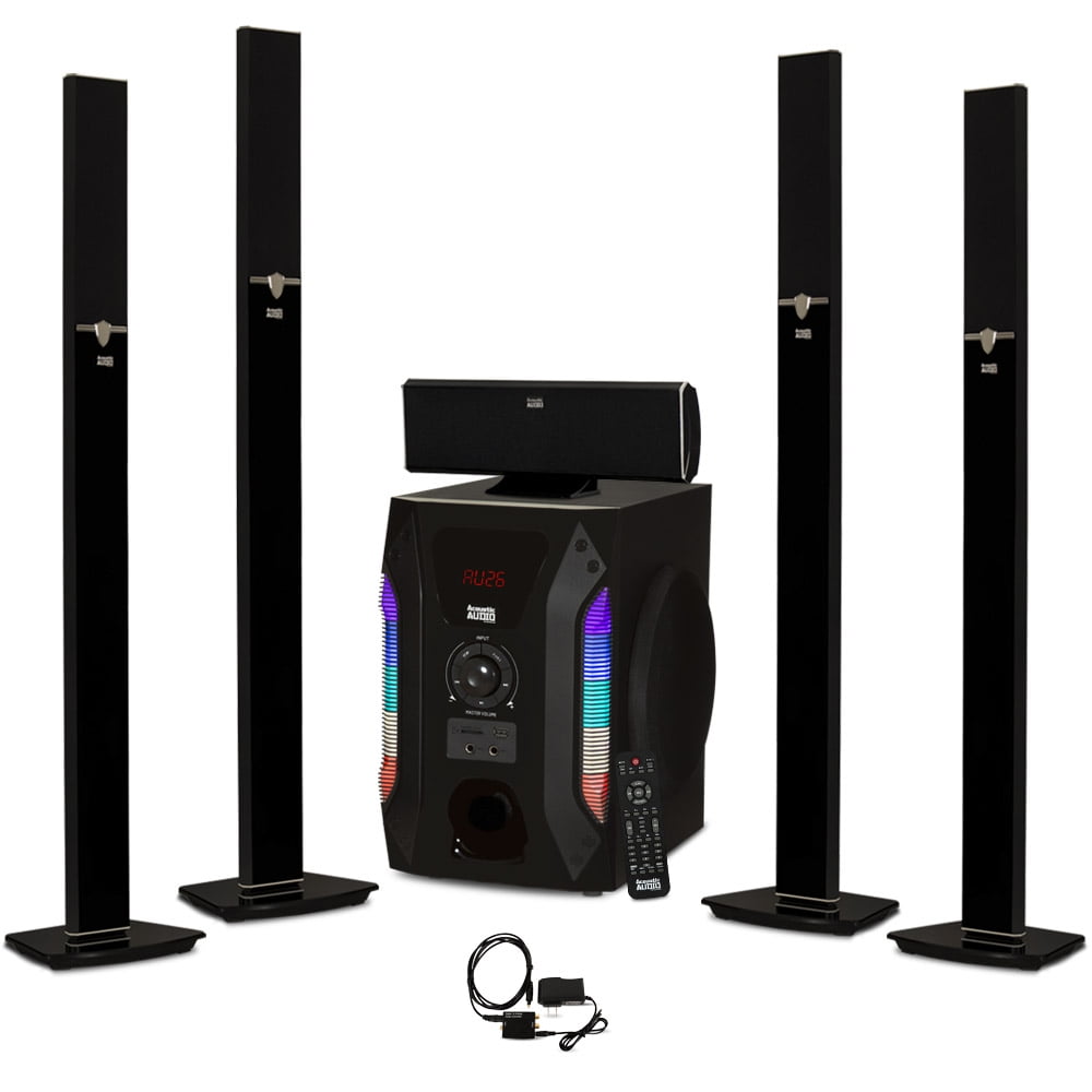 Acoustic Audio AAT1003 Bluetooth Tower 5.1 Speaker System with Optical Input & Powered Sub