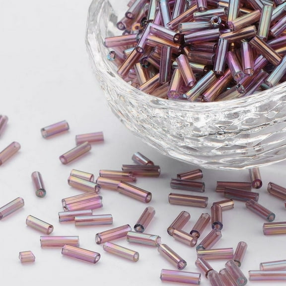 Transparent Colours Rainbow Glass Bugle Beads AB Color Purple 6x1.8mm Hole: 0.6mm 1250pcs/50g