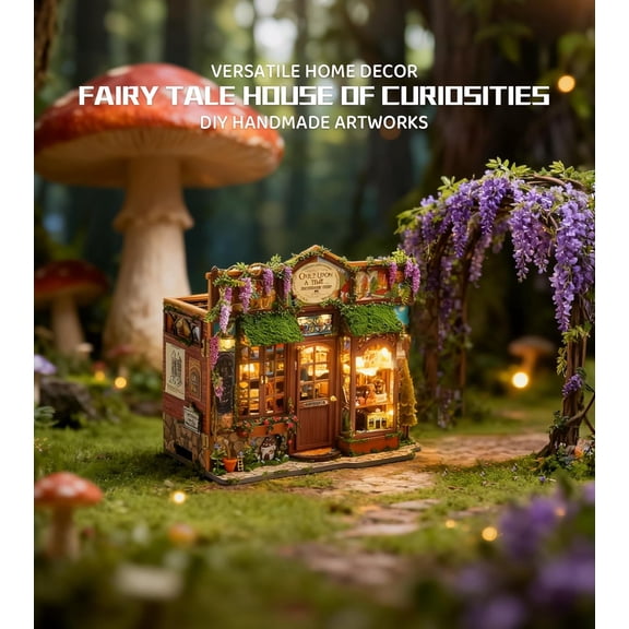 Roroom  Miniature House Kit,Fairy Tale Book Nook Kit with LED Light,3D Wooden Puzzle Miniature Dollhouse Kit for Bookshelf Decor-Creative Gift for Family and Friends