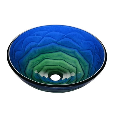 Aquaterior 16.5" Tempered Glass Bathroom Vessel Sink Round Vanity Basin Above Counter Top Mount