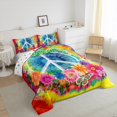 thumbnail image 3 of Feelyou Bohemian Damask Flower Full Size Comforter Sets, Hippie Mandala Butterfly Bedding Comforter Set, Peace and Love Reversible Bedding Sets, Lightweight Room Decor, 3pcs, 3 of 8