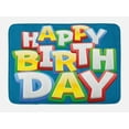 thumbnail image 1 of Kids Birthday Bath Mat, Rainbow Colored Happy Birthday Quote Typography on Blue Color Backdrop Print, Non-Slip Plush Mat Bathroom Kitchen Laundry Room Decor, 29.5 X 17.5 Inches, Multicolor, Ambesonne, 1 of 2