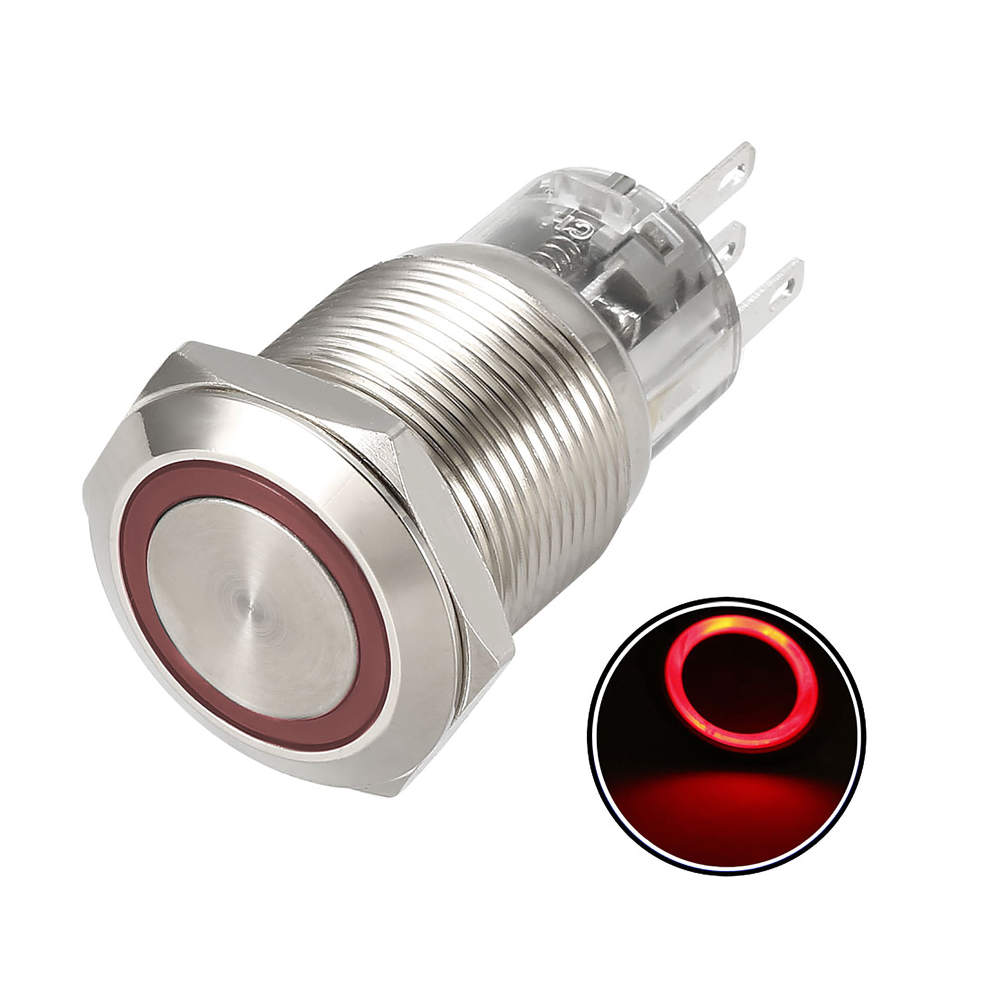 Details about   Momentary Metal Push Button Switch 19mm Mounting 1NO 1NC COM 12V Red LED Light 