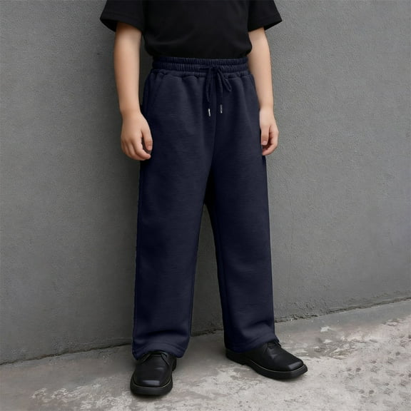 Girl Sweatpants Navy Pants Girls Basic Boys Athletic Pants Wide Leg Pants with Pocket Baggy Pants for Girls 8-9 Years