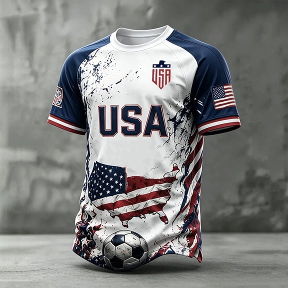 Men USA Soccer Jersey Shirts Short Sleeve Crew Neck Tee American Flag Graphic T Shirt Happy Fashion Jerseys for Men 2026 Football Tee, Navy XXL