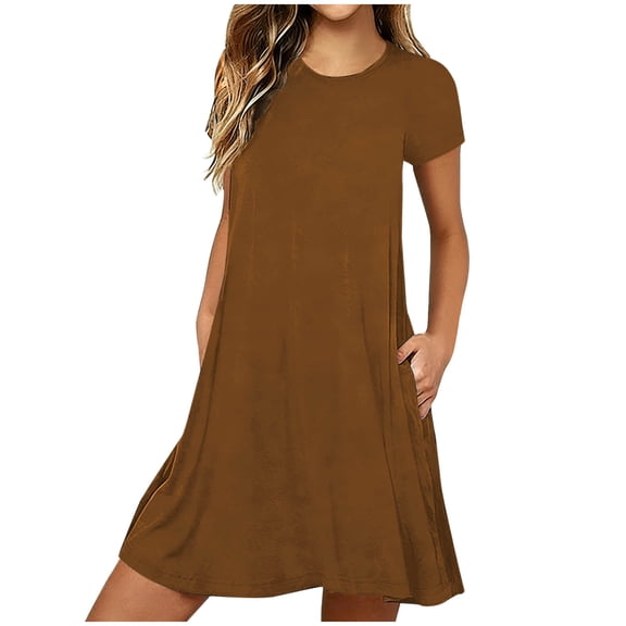 Admvng Women's Nightgowns & Sleepshirts Short Sleeve Crew Neck Swing Sleep Dress Soft Modal Nightgown with Pockets Dresses for Women S-2XL