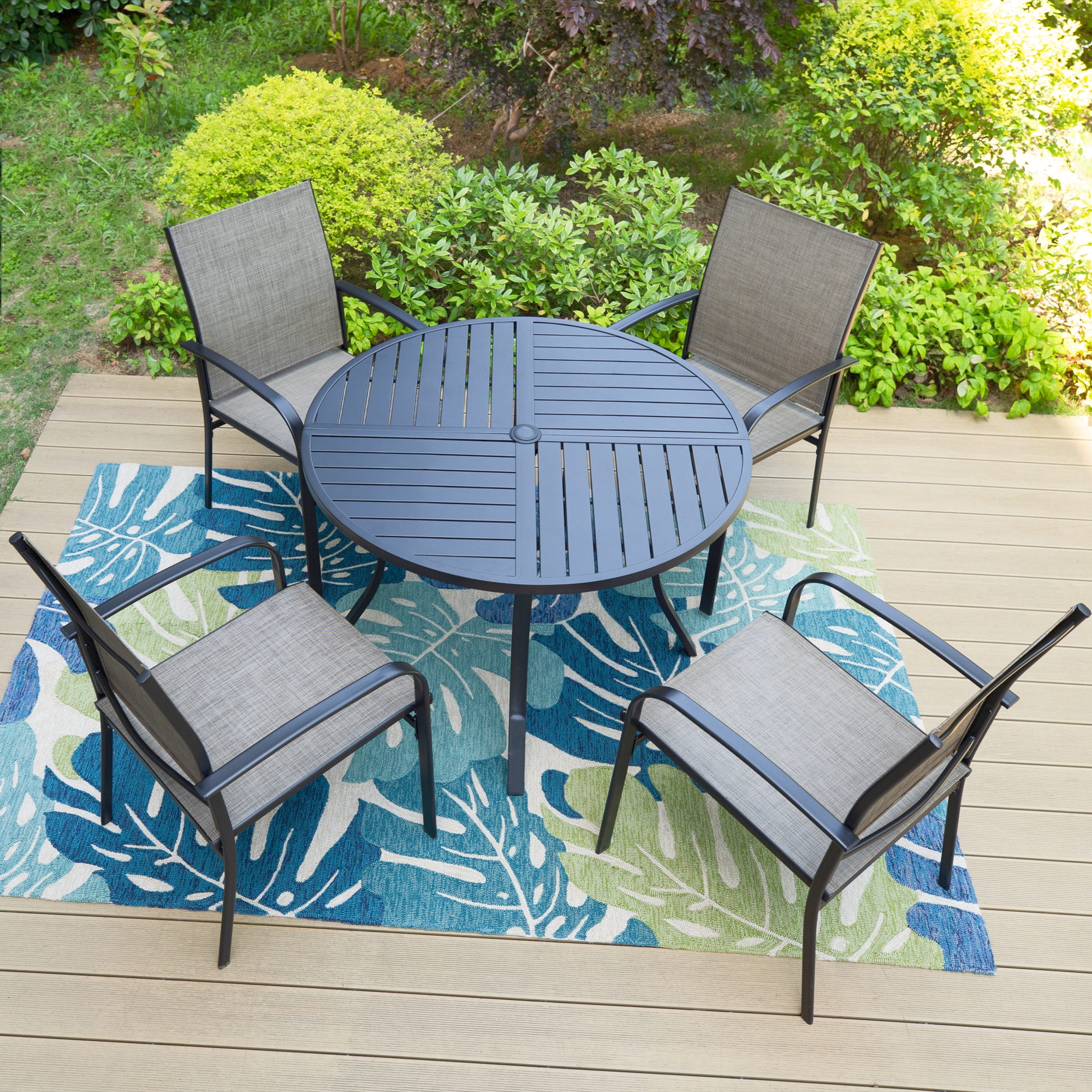 SUMMIT LIVING Set of 4 Outdoor Patio Dining Chairs, Steel Frames with Textilene, Black & Brown