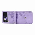 thumbnail image 4 of Jiahe Cover for Samsung Galaxy Z Flip 3, Wallet Case with Card Slot,Embossde Flower PU Leather Folding Clasp Purse Shockproof with Shoulder Strap Full Body Protection Cover, purple, 4 of 8