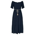 thumbnail image 3 of Efsteb Off Shoulder Dresses for Women Short Sleeve Casual Flowy A Line Tiered Midi Dress (Navy,XXL), 3 of 6