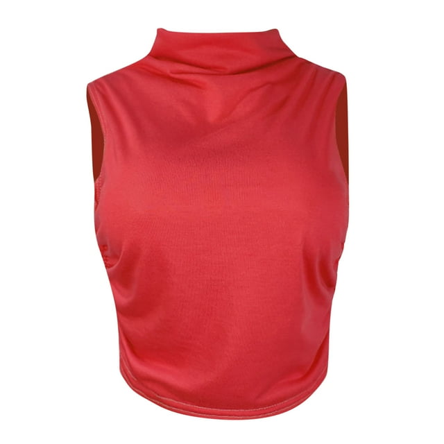 Chbgutlmr Hauts de Sortie pour Femmes Col Haut Débardeur Froncé Ajusté Décontracté Sans Manches Crop Tops