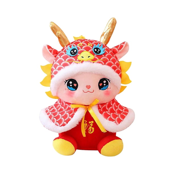 Juguete de dragón de Año Nuevo, figuras de dragón de peluche, decoración, dragón de dibujos animados suave Rojo
