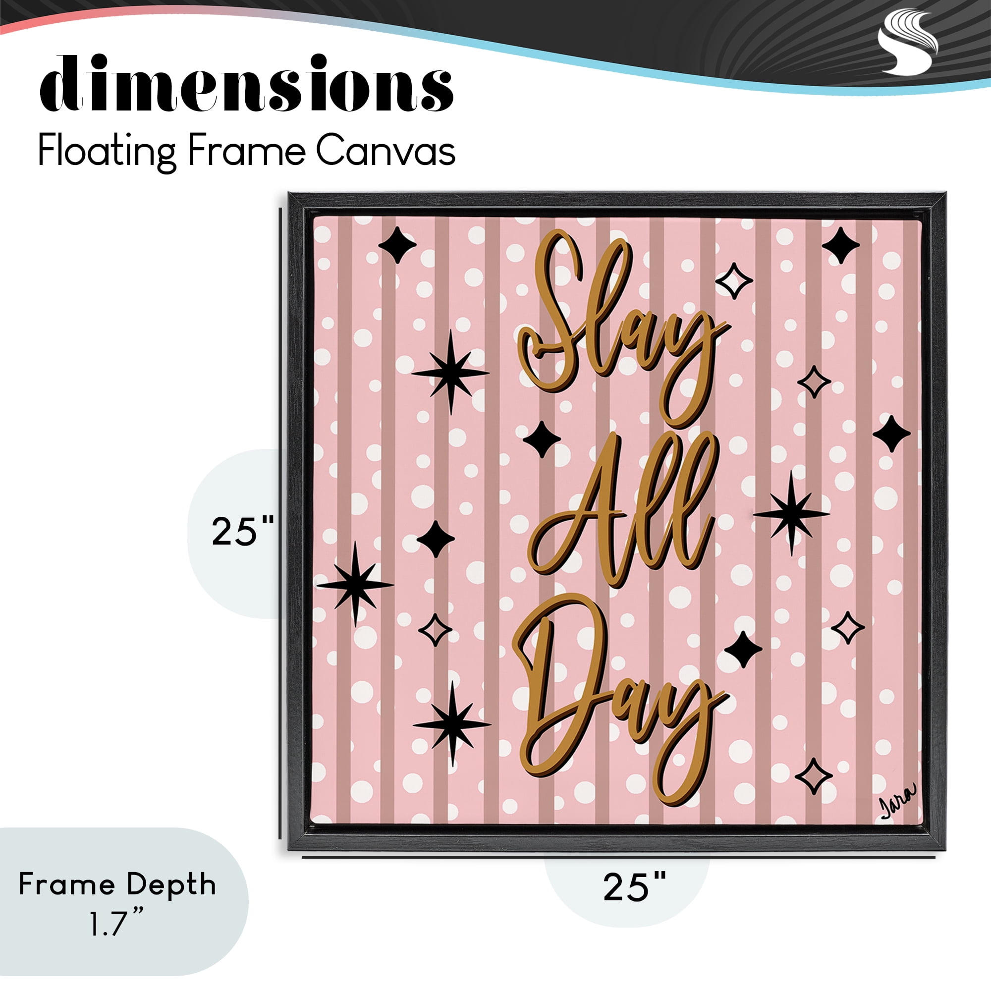 Stupell Industries Slay All Day with Sparkle Pattern Black Framed Floater Canvas Wall Art, design by Tara Boone