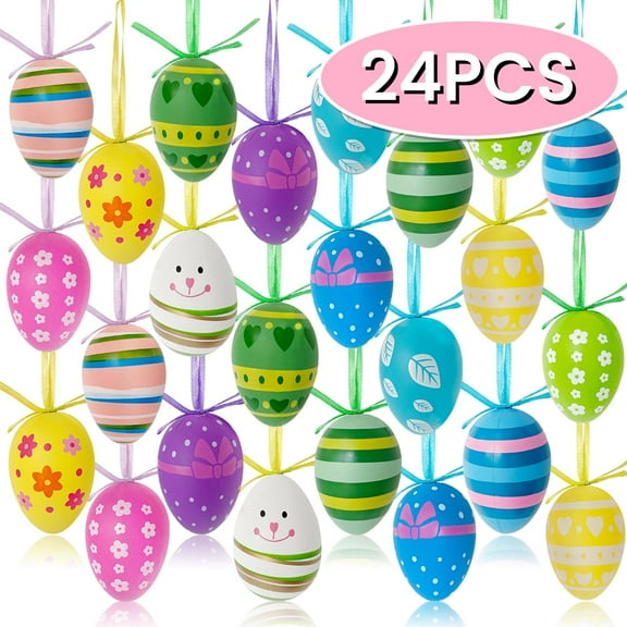 Easter Egg Ornaments for Tree Decorations Mini Plastic Hanging Tree Ornaments for Easter Basket Stuffers DIY Crafts Party Favors 24Pcs Design1