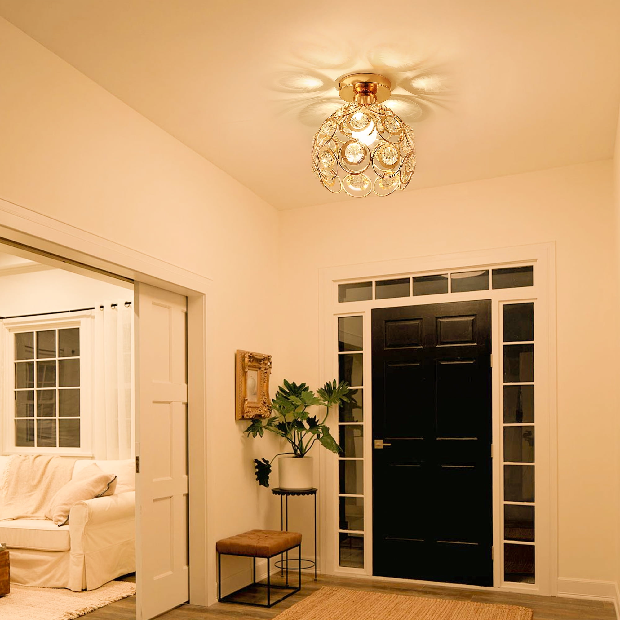 1-Light Gold Crystal Flush Mount Fixture, Modern Chandelier Lighting,Celling Light for Bedroom,Hallway,Kitchen,Bathroom, Bar