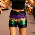 thumbnail image 2 of successthop Mardi Gras Shorts for Women Disco Sequin Loose Sparkly Short Gym Elastic Stripe Lightweight Party Bottoms M, 2 of 7