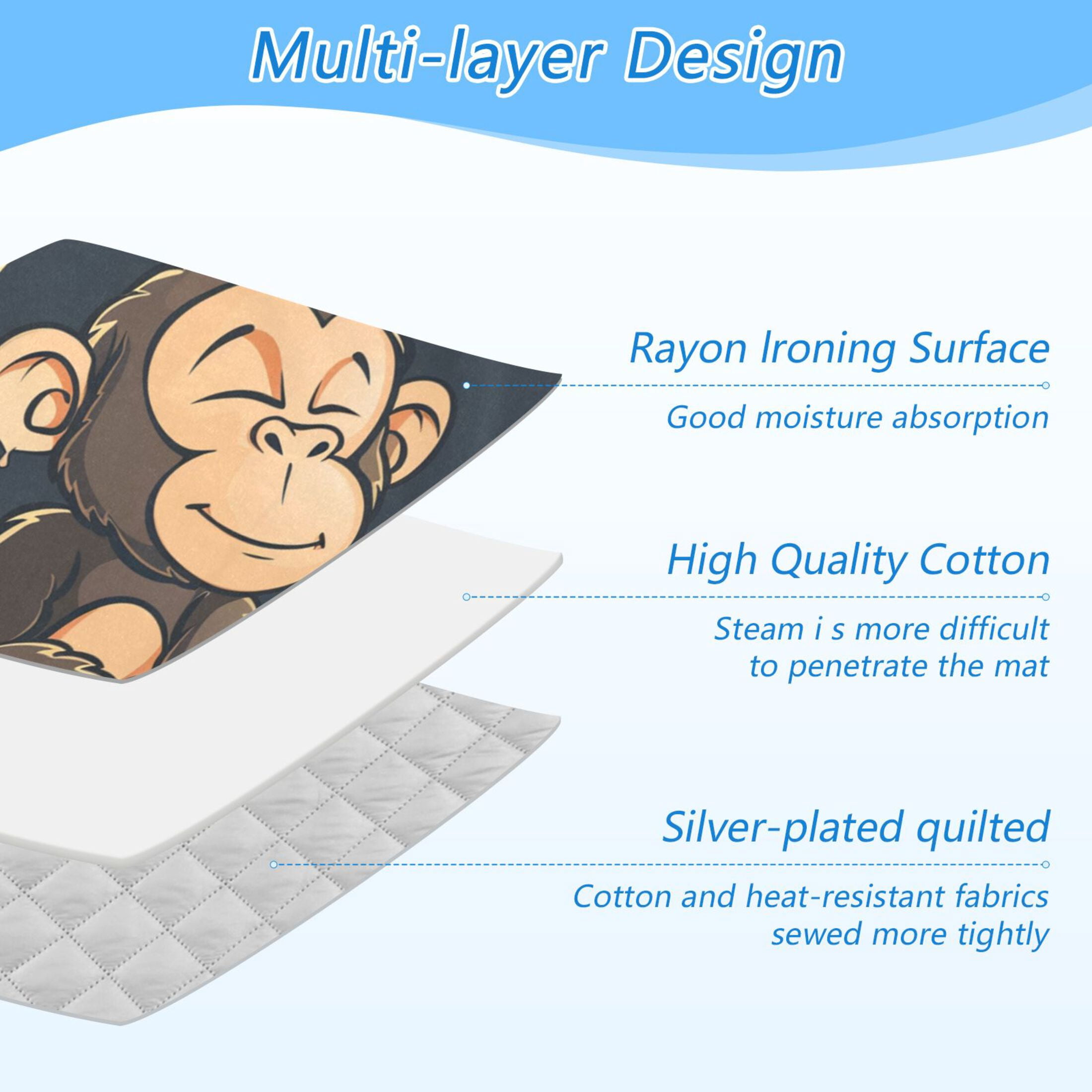 Sitting Monkey Moon Stars Ironing Mat Blanket Portable Travel Ironing Pad Heat Resistant Pad 47.2" x 27.6”