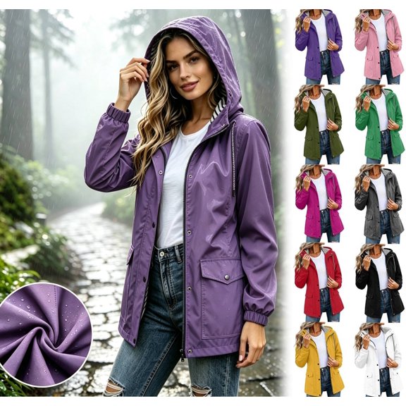 Women's Waterproof Active Outdoor Hiking Rain Jacket Lightweight Hooded Windbreaker with Pockets | CSEONE, Army Green L