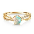 thumbnail image 2 of Gem Stone King 18K Yellow Gold Plated Silver Ring Round Cabochon Simulated Opal and Moissanite (0.38 Cttw) (Size 8), 2 of 4