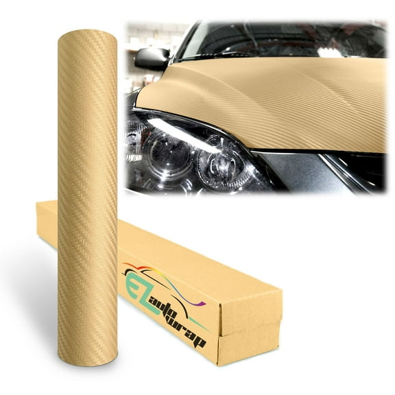EZAUTOWRAP 3D Gold Carbon Fiber Textured Car Vinyl Wrap Sticker Decal Film Sheet Decoration