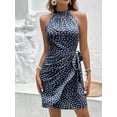 thumbnail image 5 of Women's Halter Neck Sundress Dot Print Tie Waist Wrap Mini Dress for Summer Vacation Beach Casual Wear, 5 of 6