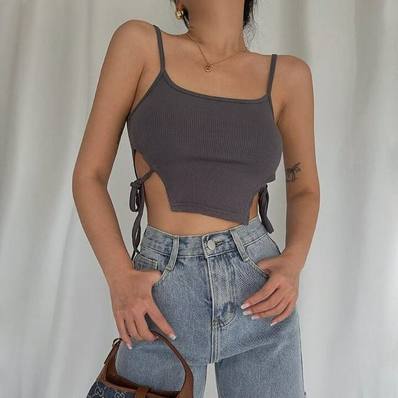 YCNYCHCHY Summer Slim Sleeveless Side Hollow Lace Up Suspender Camisole Women Sexy Solid Color Crop Top 2023 New Tank Tops