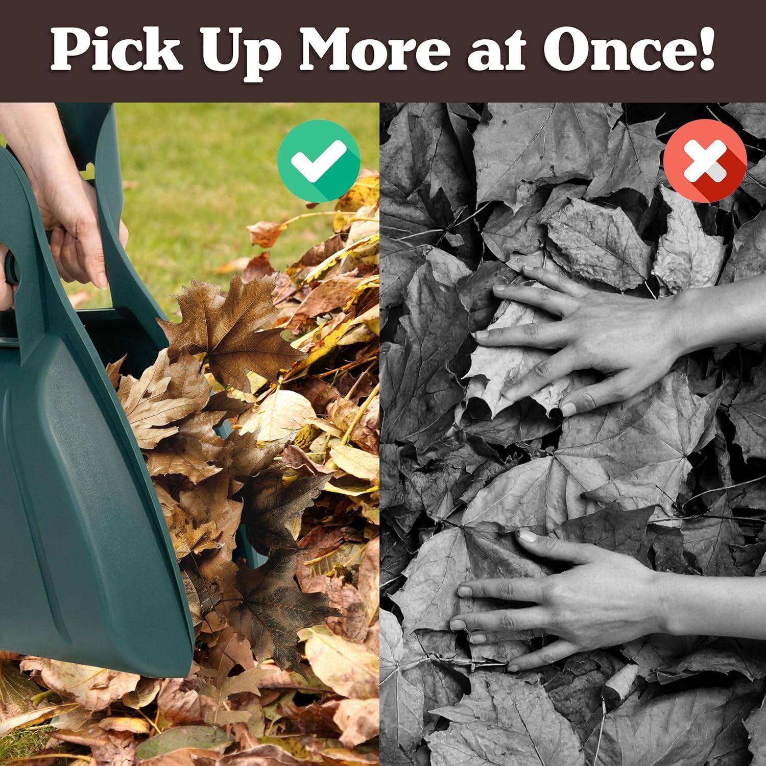 Leaf Scoops Hand Rakes - Lightweight, Durable Grabber Tool for Scooping Up Leaves, Spreading Mulch, Gardening, and Yard Work by General (Green)