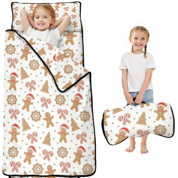 White Christmas Gingerbread Man Pattern Toddler Nap Mats for Kids Preschool,50"x20" Sleeping Mat Bag or Kids,Toddler Sleeping Bag,Toddler Nap Mat or Daycare