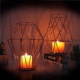 thumbnail image 7 of Minimalist Geometric Copper Metal Wire Pillar Candle Holder Set of 2 - Modern 3D Decorative Handmade Lantern for Tea Light Candle Rose Flower Table Centerpiece Ornament Wedding Home Decor, Copper, 7 of 7